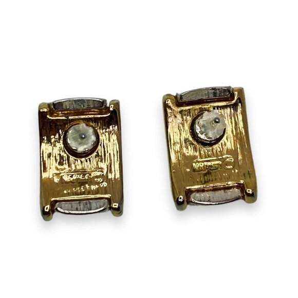 Vintage Napier Two Tone Silver & Gold Tone Minimalist Post Earrings - Picture 3 of 4